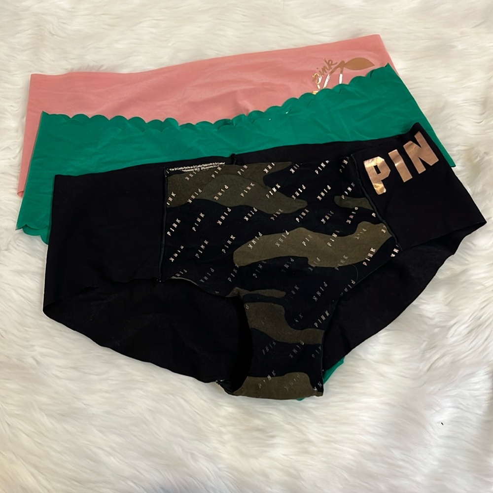 Victoria’s Secret Bundle 3 Hipsters Black Green Pink Underwear Panties Size L